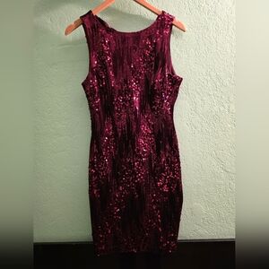 Elegant Sequin Sleeveless Dress - Burgundy